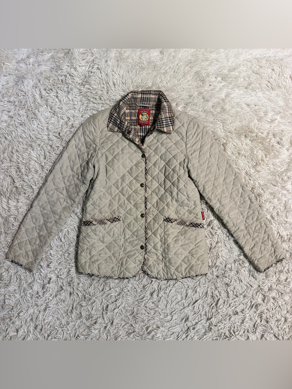 Women’s XS Tan Plaid Baker Horseback Riding Quilted Jacket. Good Condition.